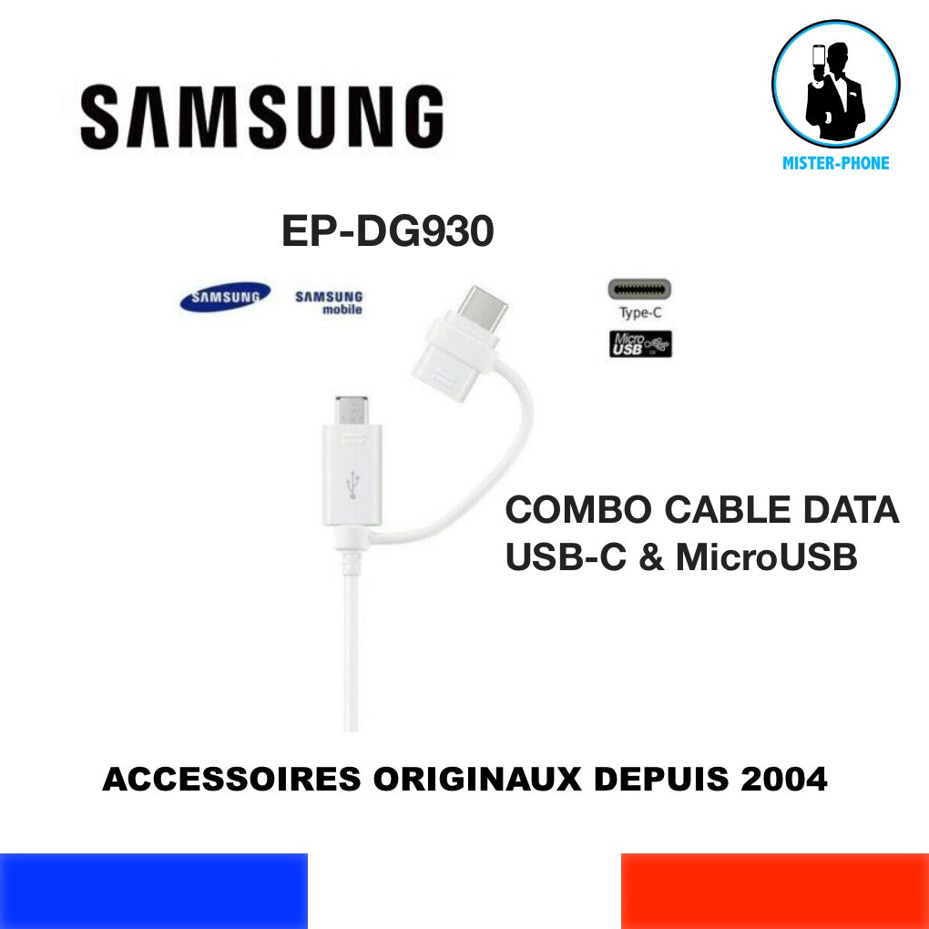 COMBO CABLE DATA ORIGINAL SAMSUNG BLANC SAMSUNG EP-DG930 USB-C & Micro –  MisterPhoneStore