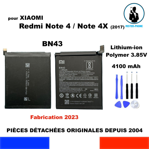 BATTERIE BN43 BN 43 POUR XIAOMI MI REDMI HONGMI NOTE 4 4X 4100mAh 2017 QUALCOMM OUTILS