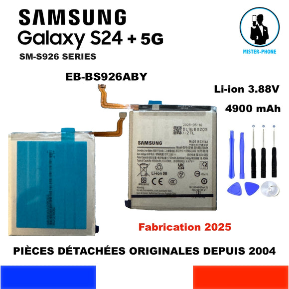 BATTERIE ORIGINALE SAMSUNG EB-BS926ABY GALAXY S24+ 5G 4900mAh SM-S926B/DS OEM + OUTILS