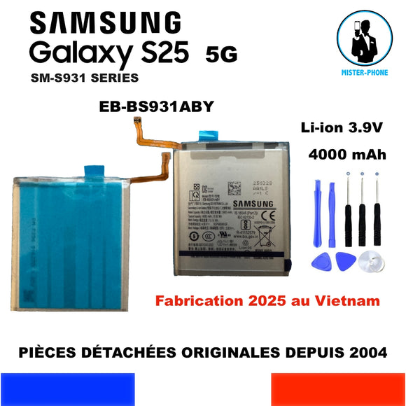 BATTERIE ORIGINALE SAMSUNG EB-BS931ABY GALAXY S25 5G 4000mAh SM-S931B/DS OEM + OUTILS
