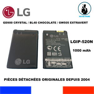 BATTERIE ORIGINALE LG LGIP-520N GD900 CRYSTAL BL40 CHOCOLATE GW505 EXTRAVERT OEM