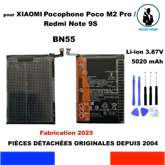 BATTERIE ORIGINALE BN55 POUR XIAOMI POCOPHONE POCO M2 PRO / REDMI NOTE 9S 5020mAh OEM + KIT OUTILS